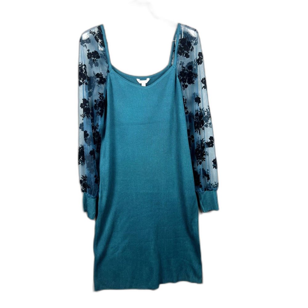 Cato Womens Applique Mesh Sleeve Sweater Dress SZ XL: NWT